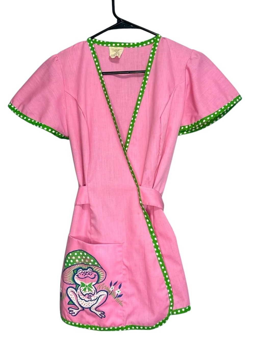 Pink Wrap Dress with Green Polka Dot Trim